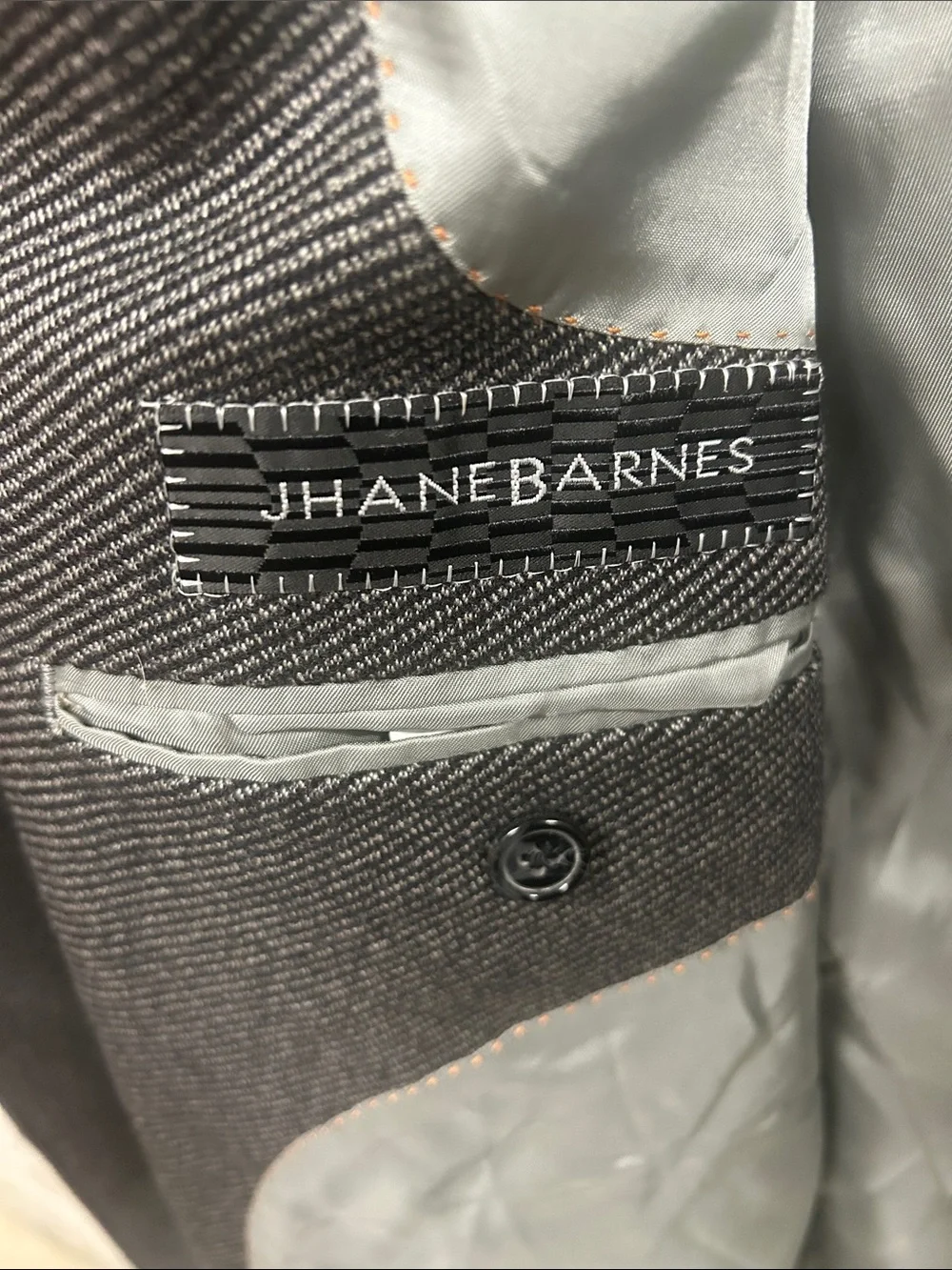 Jhane Barnes Charcoal Herringbone Sport Coat 100% Wool 42L